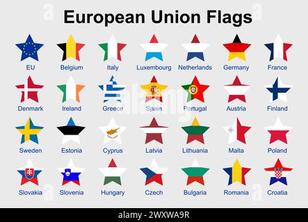 Vektorsymbole der Europäischen Union in Form eines Sterns. Abbildung der EU-Flagge Stock Vektor
