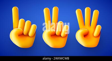 Еmoji Zählen der Hände. Eins zwei drei. 1 2 3. Vektorabbildung Stock Vektor