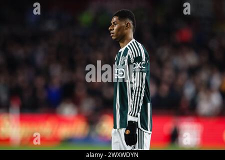 LONDON, UK - 30. März 2024: Marcus Rashford von Manchester United sieht beim Spiel der Premier League zwischen Brentford FC und Manchester United an Stockfoto