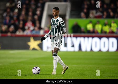 LONDON, Großbritannien - 30. März 2024: Marcus Rashford von Manchester United im Spiel der Premier League zwischen Brentford FC und Manchester United Stockfoto