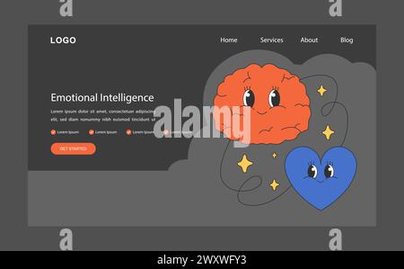 Web-Banner oder Landing-Page für emotionale Intelligenz dunkel oder Nachtmodus. Emotionsausbalancierung und Kontrolle. EQ-Entwicklung. Tiefes Verständnis von Emotionen. Illustration des flachen Vektors Stock Vektor