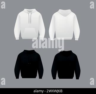 Leere schwarz-weiße Hoodie-Vorlage. Langärmelige Sweatshirt-Vorlage mit Clipping-Pfad. Stock Vektor