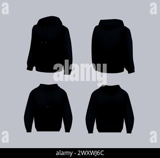 Leere schwarze Hoodie-Vorlage. Langärmelige Sweatshirts-Vorlage mit Schneidepfad, zum Drucken Stock Vektor