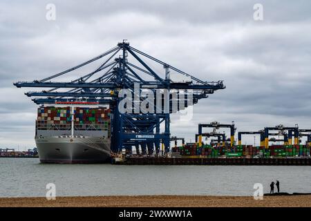 OOCL Gdynia Containerhafen von Felixstowe Suffolk UK Stockfoto