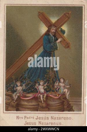 Alte heilige Karte Jesus Christus trägt das Kreuz / Jesus trägt das Kreuz 1900. Zusätzliche Rechte-Clearences-nicht verfügbar. Stockfoto