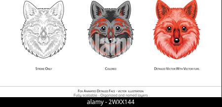 Illustration Des Fox Face Vector. Vektorillustration - realistische Tierillustration - organisierte Ebenen und animierungsfähiger Vektor. Realistischer Fuchsvektor Stock Vektor