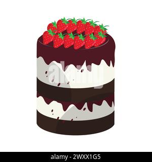 Cartoon-Stück Kuchen. Verschiedene bunte Kuchenscheiben, Käfig und Restaurant süßes Dessert mit Creme glasiert Obst und Kekse. Vektorgebäckstücke Stock Vektor