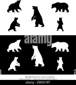 Set von Wildbär Silhouette - Tiere Silhouetten. Vektorabbildung. Minimalistische Tiersilhouette. Tierwelt Stock Vektor