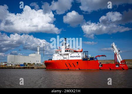 Das Kraftwerk Great Yarmouth wird von RWE betrieben. Great Yarmouth Power Station ist ein Gaskraftwerk mit kombiniertem Zyklus, das 2001 eröffnet wurde. Stockfoto