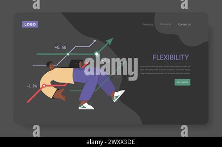 Flexibilität. Agile professionelle Anpassung an Markttrends mit Hintergrund von Wachstumsdiagrammen. Symbolisiert strategische Anpassung. Stock Vektor