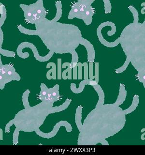 Halloween Tiere nahtlose Aquarellmalerei Katzenmuster zum Einpacken von Papier und Stoffen und Kinderkleidung Druck und Accessoires und Herbst Textilien und Stockfoto