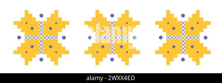 Traditionelle ukrainische Stickerei in blauen und gelben Farben, Volksschmuck, drei Blumen Stock Vektor