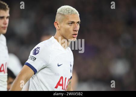 London, Großbritannien. April 2024. Richarlison of Tottenham Hotspur während des Premier League-Spiels West Ham United gegen Tottenham Hotspur im London Stadium, London, United Kingdom, 2. April 2024 (Foto: Gareth Evans/News Images) in London, United Kingdom am 2. April 2024. (Foto: Gareth Evans/News Images/SIPA USA) Credit: SIPA USA/Alamy Live News Stockfoto