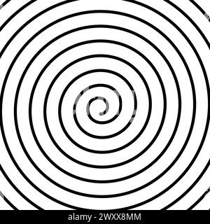Hintergrund für dünne Spirallinie. Schneckenschalenstruktur. Wirbel-, Tornado- oder Wirbelmuster. Schwarz-weiße Tapete mit hypnotischem Schwindeleffekt. Dynamisches Drehornament. Vektorgrafik. Stock Vektor