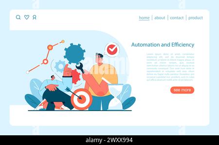 Optimierung des Workflows durch Automatisierung. Eine lebendige Darstellung der Effizienz im digitalen Zeitalter durch Technologie- und Zeitmanagement. Illustration des flachen Vektors. Stock Vektor