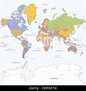 Politische einfache Weltkarte Mercator Projektion Stock Vektor