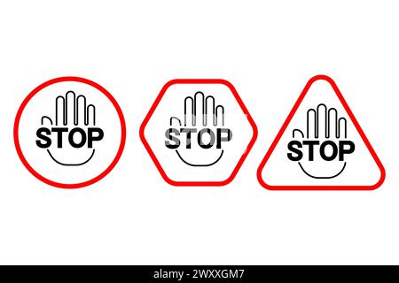 Verkehrskontrolle Stoppschilder. Warnsymbole für Handgesten. Sicherheitssymbole für Verbote. Vektorabbildung. EPS 10. Stock Vektor