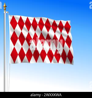 Fürstentum Monaco, Standard nationale winkende Flagge mit Rauschtabletten, europäisches Land, Vektorillustration Stock Vektor