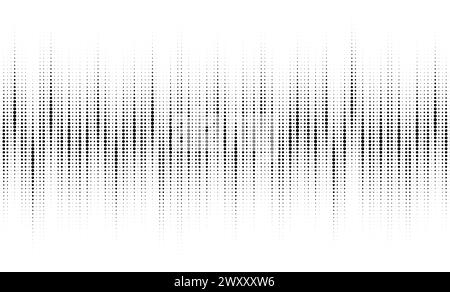 Punktmuster für Schallwellen. Vektormusik im Halbtonhintergrund. Digitale Frequenzgrenze für Audio. Equalizer-Gradientenspektrum-Gitter. Abstrakter Impuls isoliert Stock Vektor