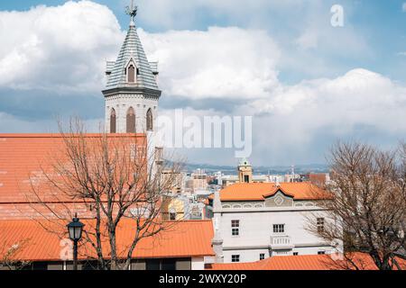 Motomachi Kirche und Stadtblick in Hakodate, Hokkaido, Japan Stockfoto