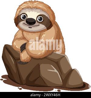 Niedliche Faultier-Illustration, die auf einem Stein sitzt Stock Vektor