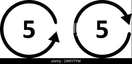 Symbol „5 Sekunden zurückspulen“. Kreissymbol. Wiedergabe oder nächstes Symbol. Schnellvorlauf-Taste. Rundes Wiederholungszeichen. Drehwinkel. Vektordarstellung isoliert Stock Vektor