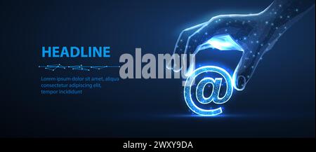 Digitale Hand- und E-Mail-Zeichen. AI-Mailing, E-Mail-Symbol, Posteingangslogo, Umschlagsymbol Stock Vektor