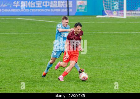 Shanghai Port Football Club besiegte Henan Jiuzu Dukang Football Club mit 3-1 in der dritten Runde der Chinesischen Super League (CSL) 2024 in Shanghai. Stockfoto