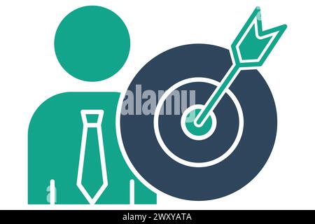 Symbol "Ziel". Personen mit Ziel. Symbol für Aktionsplan, Geschäft. Symbolstil durchgehend. Abbildung des Geschäftselements Stock Vektor