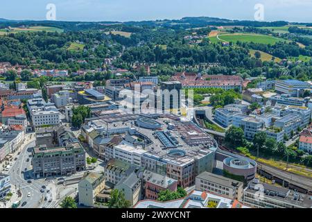 Aus der Vogelperspektive auf die schöne Dreiflusstadt Passau in Niederbayern Stockfoto