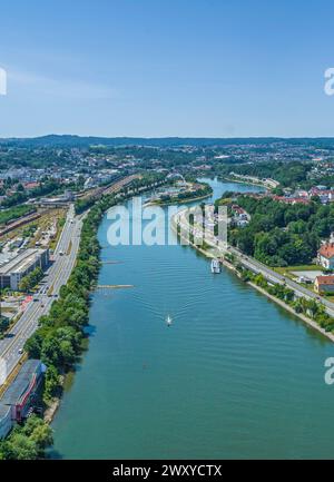 Aus der Vogelperspektive auf die schöne Dreiflusstadt Passau in Niederbayern Stockfoto