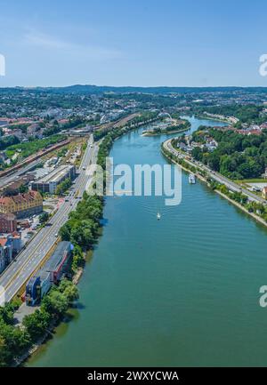 Aus der Vogelperspektive auf die schöne Dreiflusstadt Passau in Niederbayern Stockfoto