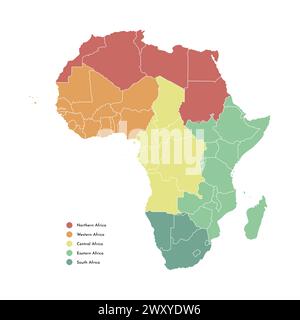 Vektor isolierte Illustration mit afrikanischem Kontinent mit Grenzen aller staaten. Politische Karte mit Regionennamen. Weißer Hintergrund und Kontur Stock Vektor