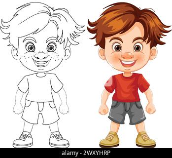 Vektorillustration eines Jungen, farbig und umrissen. Stock Vektor