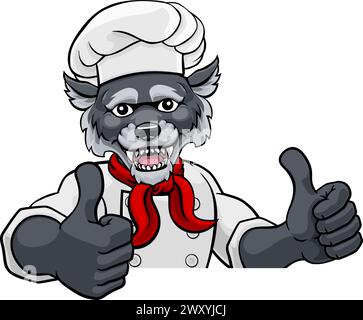 Wolf Chef Mascot Zeichen Cartoon Charakter Stock Vektor