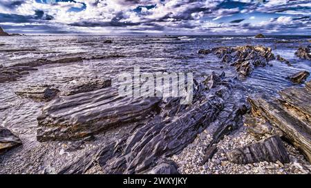 Strand von El Portizuelo, geschützte Landschaft der abendländischen Küste von Asturien, Kantabrisches Meer, Luarca, Principado de Asturias, Spanien, Europa Stockfoto