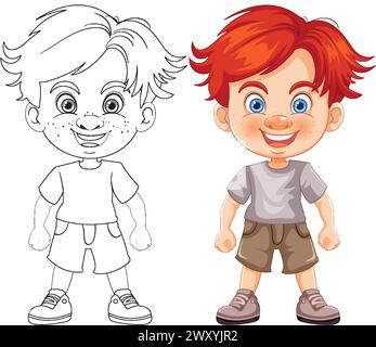 Vektorillustration eines Jungen, farbig und umrissen Stock Vektor