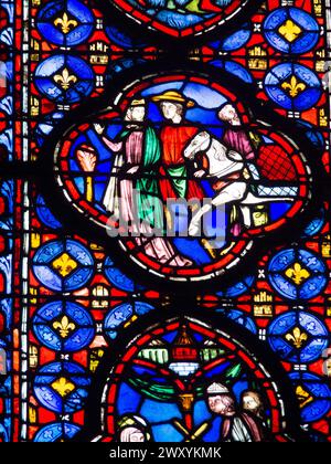 Paris 1er Arr. Buntglas der Heiligen Kapelle (La Sainte Chapelle). Ile de France. Frankreich. Europa Stockfoto