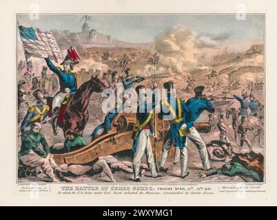 Die Schlacht von Cerro Gordo oder Sierra Gordo war ein Gefecht im Mexikanisch-Amerikanischen Krieg am 18. April 1847. Die Schlacht führte dazu, dass Winfield Scotts US-Truppen Antonio López de Santa Annas größere mexikanische Armee überflügelten und sie aus einer starken Verteidigungsposition verdrängten. Stockfoto