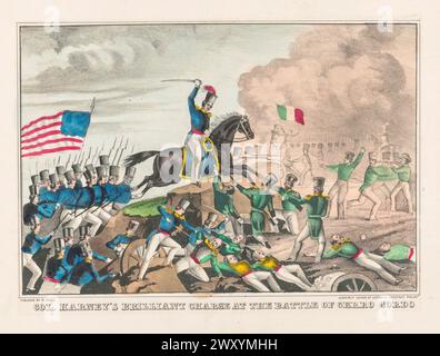 Colonel Harneys brillanter Angriff in der Schlacht von Cerro Gordo, oder Schlacht von Sierra Gordo, war ein Gefecht im Mexikanisch-Amerikanischen Krieg am 18. April 1847. Die Schlacht führte dazu, dass Winfield Scotts US-Truppen Antonio López de Santa Annas größere mexikanische Armee überflügelten und sie aus einer starken Verteidigungsposition verdrängten. Stockfoto