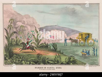 Die Flucht von Santa Anna in der Schlacht von Cerro Gordo, oder Schlacht von Sierra Gordo, war ein Gefecht im Mexikanisch-Amerikanischen Krieg am 18. April 1847. Die Schlacht führte dazu, dass Winfield Scotts US-Truppen Antonio López de Santa Annas größere mexikanische Armee überflügelten und sie aus einer starken Verteidigungsposition verdrängten. Stockfoto