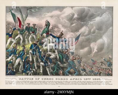 Die Schlacht von Cerro Gordo oder Sierra Gordo war ein Gefecht im Mexikanisch-Amerikanischen Krieg am 18. April 1847. Die Schlacht führte dazu, dass Winfield Scotts US-Truppen Antonio López de Santa Annas größere mexikanische Armee überflügelten und sie aus einer starken Verteidigungsposition verdrängten. Stockfoto