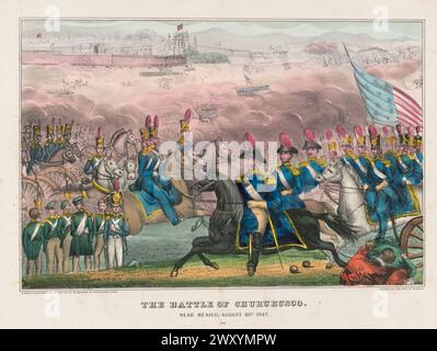 Die Schlacht von Churubusco fand am 20. August 1847 statt, während Santa Annas Armee sich aus der Schlacht von Contreras oder der Schlacht von Padierna während des Mexikanisch-Amerikanischen Krieges zurückzog. Es war die Schlacht, in der das Bataillon von San Patricio, das größtenteils aus US-Deserteuren bestand, seinen letzten Widerstand gegen die US-Streitkräfte leistete. Die US-Armee war siegreich und hatte mehr als sechs zu eins der verteidigenden mexikanischen Truppen. Nach der Schlacht war die US-Armee nur 8 km von Mexiko-Stadt entfernt. 50 Mitglieder des St. Patrick’s Bataillons wurden offiziell von der US-Armee hingerichtet, bis auf zwei durch Erhängen. Insgesamt ist die Stockfoto