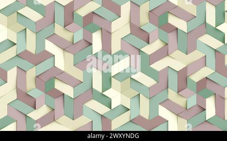 3D-Tapete Origami-Mosaik aus farbigen Partikeln Braun-, Gelb- und Grüntöne hochwertige nahtlose, realistische Textur Stockfoto