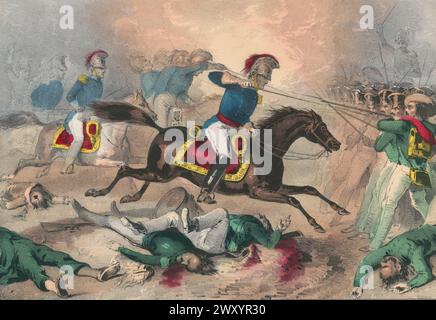 Die Schlacht von Buena Vista (22.–23. Februar 1847), auch bekannt als die Schlacht von La Angostura in Mexiko, und manchmal auch als Schlacht von Buena Vista/La Angostura, war eine Schlacht im Mexikanisch-Amerikanischen Krieg. Es wurde zwischen US-Truppen, größtenteils Freiwilligen,[3] unter General Zachary Taylor und der viel größeren mexikanischen Armee unter General Antonio López de Santa Anna gekämpft. Es fand in der Nähe von Buena Vista, einem Dorf im Bundesstaat Coahuila, statt. Stockfoto