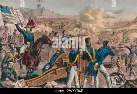 Die Schlacht von Cerro Gordo oder Sierra Gordo war ein Gefecht im Mexikanisch-Amerikanischen Krieg am 18. April 1847. Die Schlacht führte dazu, dass Winfield Scotts US-Truppen Antonio López de Santa Annas größere mexikanische Armee überflügelten und sie aus einer starken Verteidigungsposition verdrängten. Stockfoto