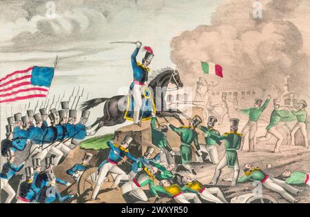 Colonel Harneys brillanter Angriff in der Schlacht von Cerro Gordo, oder Schlacht von Sierra Gordo, war ein Gefecht im Mexikanisch-Amerikanischen Krieg am 18. April 1847. Die Schlacht führte dazu, dass Winfield Scotts US-Truppen Antonio López de Santa Annas größere mexikanische Armee überflügelten und sie aus einer starken Verteidigungsposition verdrängten. Stockfoto