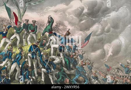 Die Schlacht von Cerro Gordo oder Sierra Gordo war ein Gefecht im Mexikanisch-Amerikanischen Krieg am 18. April 1847. Die Schlacht führte dazu, dass Winfield Scotts US-Truppen Antonio López de Santa Annas größere mexikanische Armee überflügelten und sie aus einer starken Verteidigungsposition verdrängten. Stockfoto