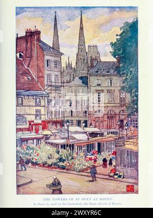 Die Türme von St. Ouen, Rouen 1910 von Gordon Cochrane Home (* 25. Juli 1878 bis 13. Dezember 1969) war ein englischer Landschaftskünstler, Schriftsteller und Illustrator. Rouen ist eine Stadt an der seine in Nordfrankreich. Es ist die Präfektur der Region Normandie und das Departement seine-Maritime. Stockfoto