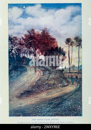 The Road Near Rouen to Pont de l’Arche 1910 von Gordon Cochrane Home (25. Juli 1878 – 13. Dezember 1969) war ein englischer Landschaftskünstler, Schriftsteller und Illustrator. Rouen ist eine Stadt an der seine in Nordfrankreich. Es ist die Präfektur der Region Normandie und das Departement seine-Maritime. Stockfoto